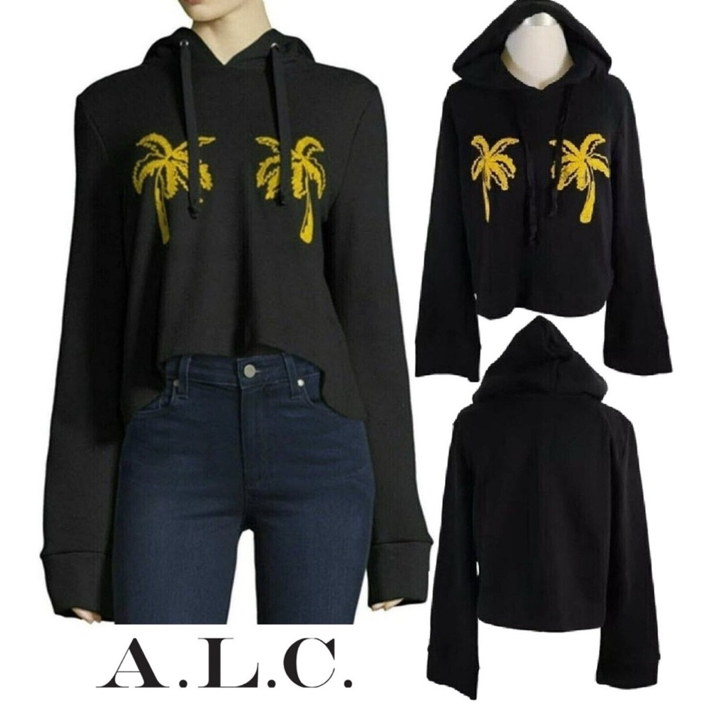 A.L.C. Black Knit Cotton Hoodie Sweater